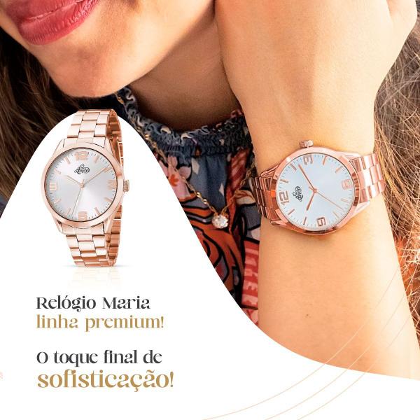 Imagem de Kit Relógio Feminino Aço Rosê + Colar + Brinco + Caixa Rma55