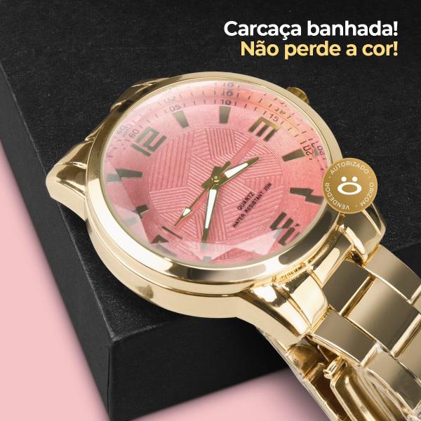 Imagem de Kit relogio Feminino banhado premium original nota fiscal