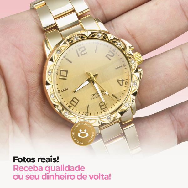 Imagem de Kit relógio Feminino banhado prova agua +colar nota fiscal