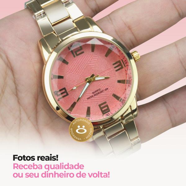 Imagem de Kit relogio Feminino banhado prova agua presente moda