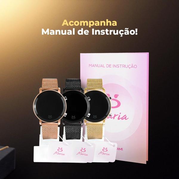 Imagem de kit relogio feminino digital led dourado silicone atacado 3