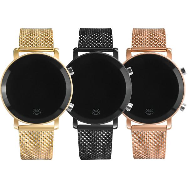 Imagem de kit relogio feminino digital led dourado silicone atacado 3