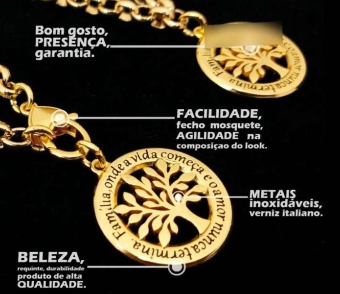 Imagem de Kit Relógio Feminino Digital Led Silicone Quadrado Luxo + Colar Elo Português Árvore da Vida Folheado Ouro Moda