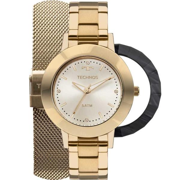 Imagem de Kit Relogio Feminino dourado Technos Fashion Unique