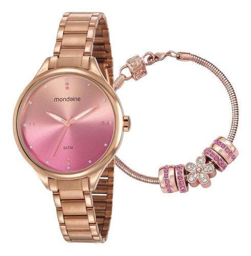 Imagem de Kit Relógio Feminino Mondaine 32101lpmkre2 Strass Rosé