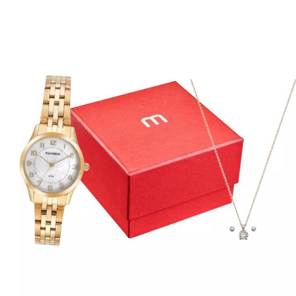 Imagem de Kit Relógio Feminino Mondaine Mini Dourado Luxo Original