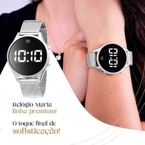 Imagem de Kit Relógio Feminino Prata Led Colar Brinco Pulseira Krla34c