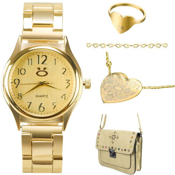 Imagem de kit relogio feminino premium 18k original luxo