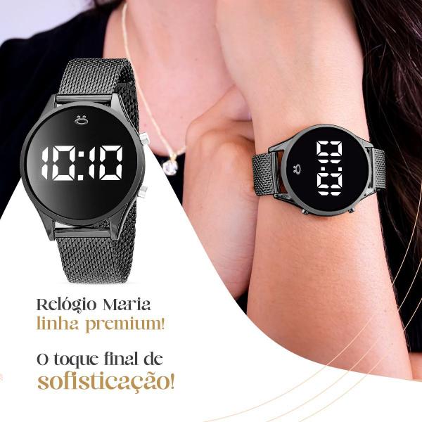 Imagem de Kit Relógio Feminino Preto Led Colar Brinco Pulseira Krla36c