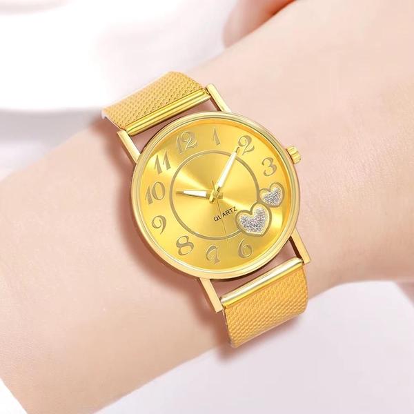 Imagem de Kit Relógio Feminino Quartz Pulseira E Acessórios Dourado