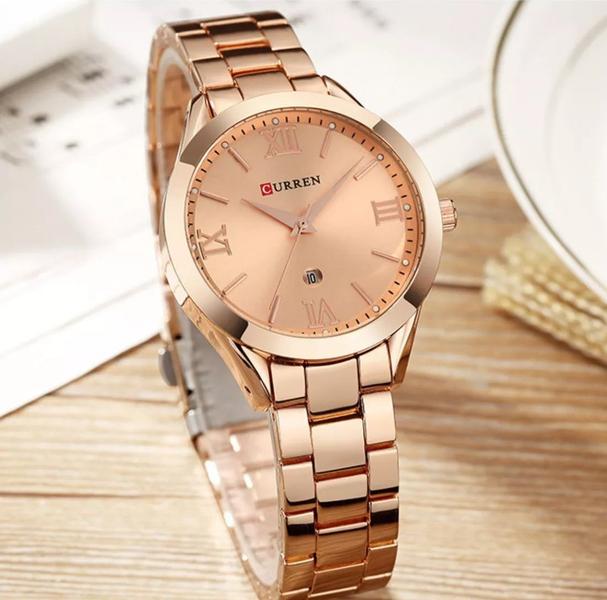 Imagem de Kit Relógio Feminino Rose Gold Curren Analógico + Bracelete