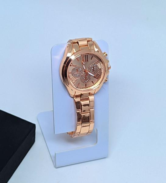 Imagem de Kit Relógio Feminino Todo Aço Inox Rose Gold Dourado Prata Quartz + Pulseira e Brincos + Caixa Tendência Moda