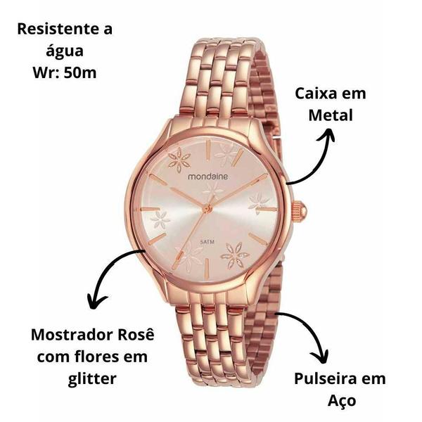 Imagem de Kit Relogio Femino Rose Mondaine 32341Lpmvre2