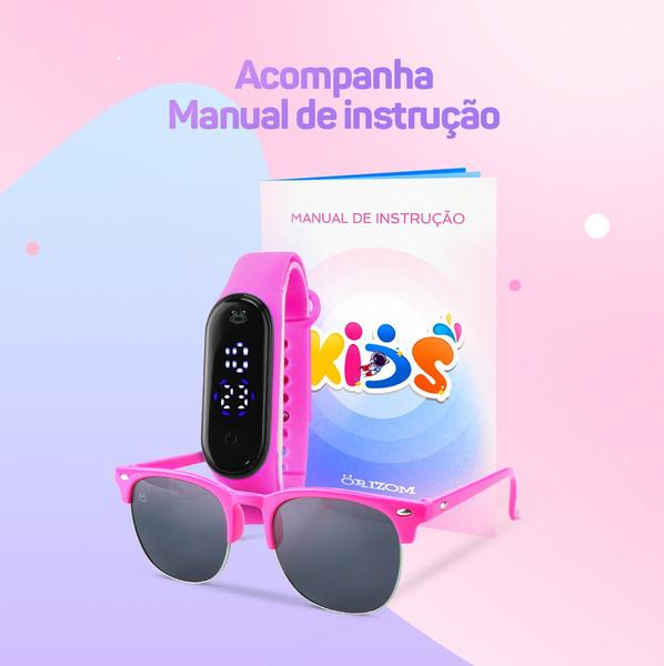 Imagem de Kit Relógio Infantil bracelete rosa premium nota fiscal