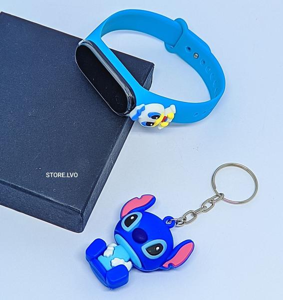 Imagem de Kit Relógio Infantil Digital Led Bracelete Silicone + Chaveiro Mini Boneco 3D Emborrachado Super Heróis Lilo Stitch