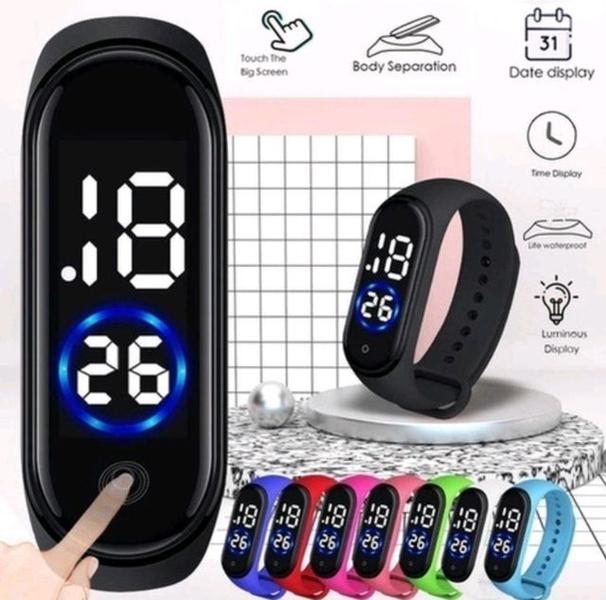 Imagem de Kit Relógio Infantil Digital Led Esportivo Bracelete Prova água Criança Menina + Pulseira Miçangas + Brincos + Anel