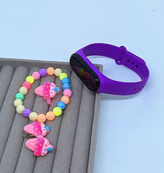 Imagem de Kit Relógio Infantil Digital Led Esportivo Bracelete Prova água Criança Menina + Pulseira Miçangas + Brincos + Anel