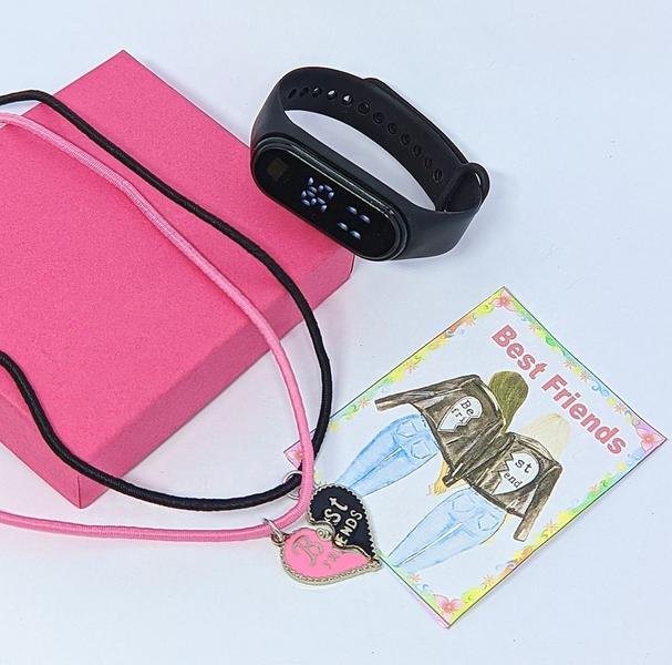 Imagem de Kit Relógio Infantil Digital Led Meninas Silicone + Conjunto 2 Colares Best friends Colar da Amizade Presente