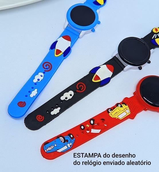 Imagem de Kit Relógio Infantil Digital Led Menino Redondo Silicone ajustável Desenho Animado 3D + Pulseira Miçangas Esporte 2024