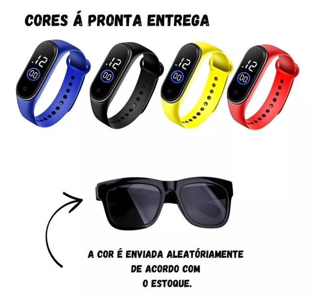 Imagem de Kit Relógio Infantil Digital Led Prova água Bracelete Esportivo + Óculos de Sol Retro para Crianças Menino Moda