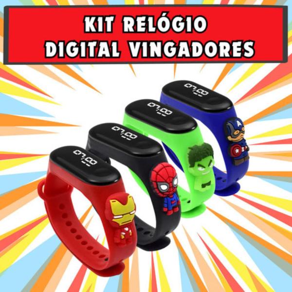 Imagem de Kit Relógio Infantil Digital Led Touch Super Heróis Infantil Menino Criança Aventureira