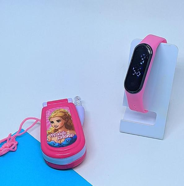 Imagem de Kit Relógio Infantil Digital Menina Prova água Natação Sports Watch + Celular Brinquedo Toca Musica Som Luz Led