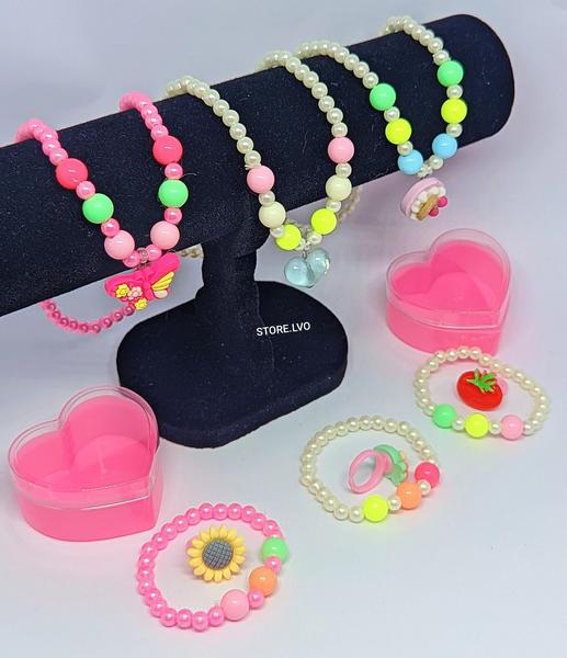 Imagem de Kit Relógio Infantil Digital Meninas Silicone + Conjunto Colar e Pulseira Anel miçangas Coração Flor Blogueirinha Moda