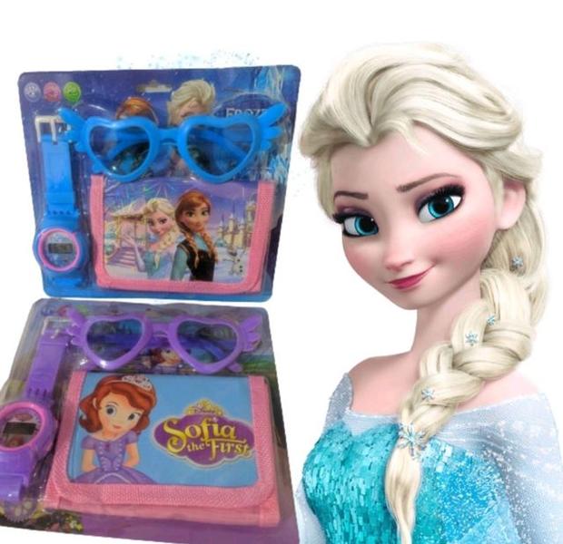 Imagem de Kit Relógio Infantil Digital Silicone + Carteira Personagens Minnie Homem Aranha Frozen Homem Ferro Lol Disney Presente