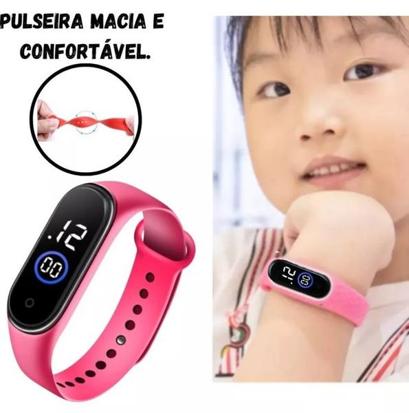 Imagem de Kit Relógio Infantil Feminino Digital Prova água Bracelete Esportivo + Óculos de Sol Coração com Laço Formato Coração