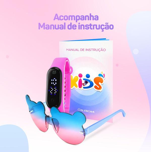 Imagem de Kit Relogio Infantil premium bracelete rosa moda luxo