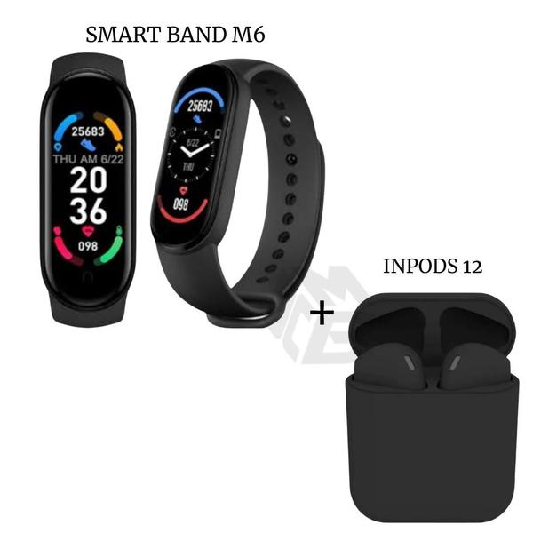 Imagem de Kit Relogio Inteligente Digital  smart band  Inteligente M6 Academia + Fone inPods 12 Bluetooth