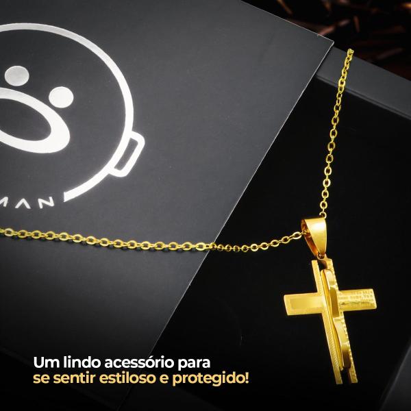 Imagem de Kit Relogio Masculino dourado analogico silicone barato