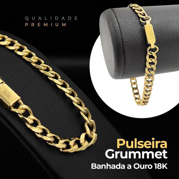 Imagem de Kit Relogio Masculino Dourado + Corrente Cruz e Pulseira 18k