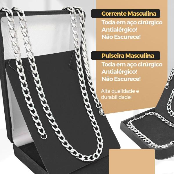 Imagem de Kit Relógio Masculino + Óculos Uv +  Corrente + Pulseira R45