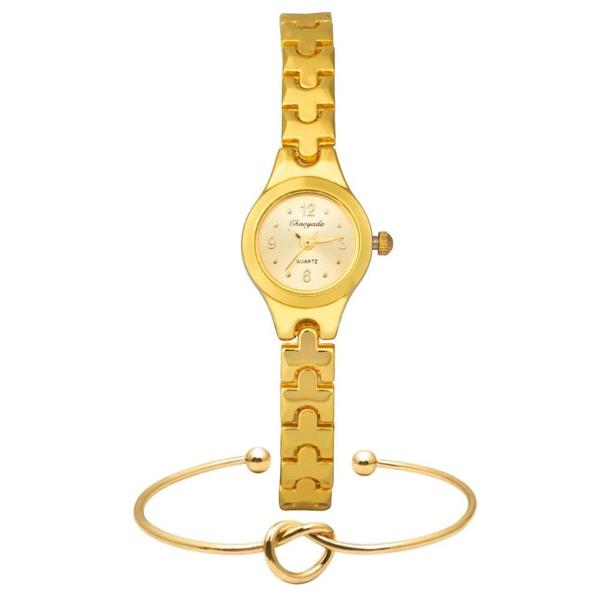 Imagem de Kit Relógio Mini Luxo Dourado Feminino + Pulseira Bracelete