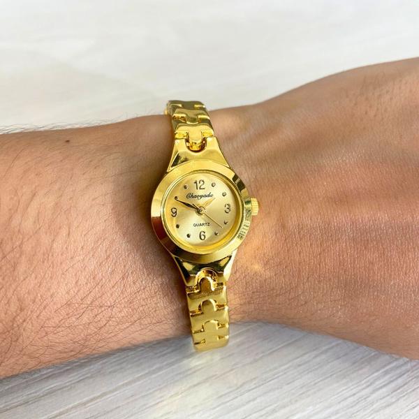 Imagem de Kit Relógio Mini Luxo Dourado Feminino + Pulseira Bracelete