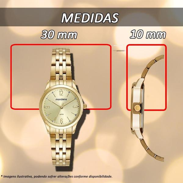 Imagem de Kit Relógio Mondaine Dourado Com Semijoia 32720Lpmkde1K1