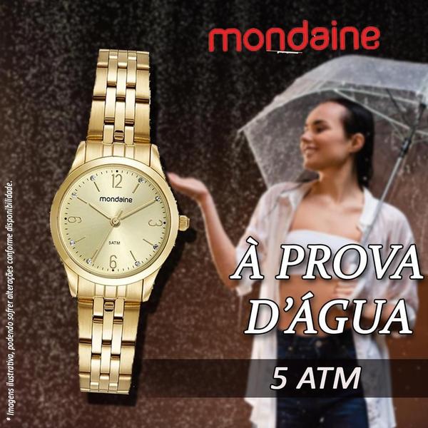 Imagem de Kit Relógio Mondaine Dourado Com Semijoia 32720Lpmkde1K1