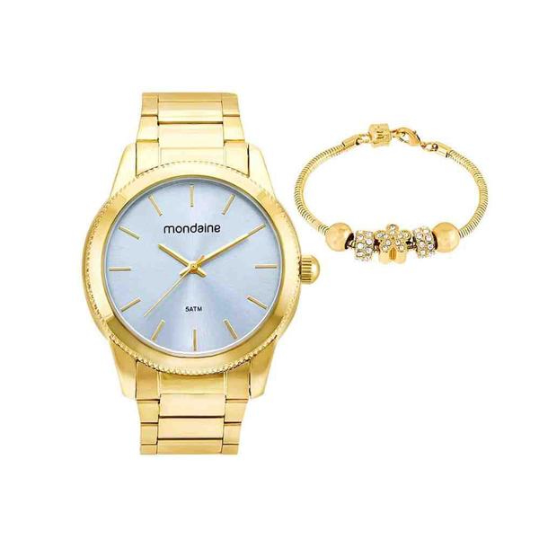 Imagem de Kit Relógio Mondaine Dourado Feminino 53676LPMVDE2K2