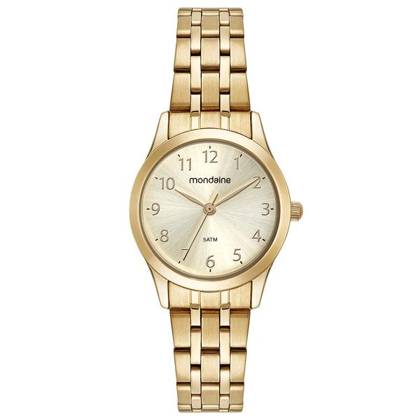 Imagem de Kit Relógio Mondaine Feminino Cristal Dourado 32608LPMKDE1K3