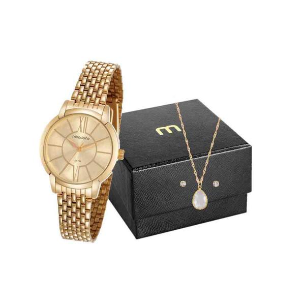 Imagem de Kit Relógio Mondaine Feminino Dourado 53615Lpmvde1K1