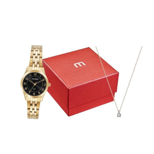 Imagem de Kit Relógio Mondaine Feminino Dourado E Preto 32796Lpmkde2K1