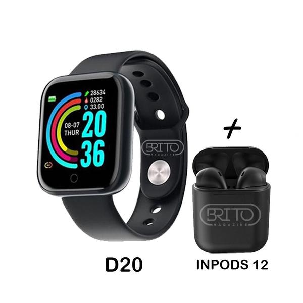 Imagem de Kit Relogio Smart Watch Y68 D20 Pro 40mm + Fone InPods 12 Bluetooth