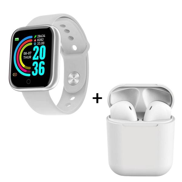 Imagem de Kit Relogio Smartwatch Inteligente D20 Pro + Fone inPods 12 Bluetooth - Branco