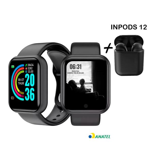 Imagem de Kit Relogio Smartwatch Inteligente Y68 D20 Pro + Fone inPods 12 Bluetooth