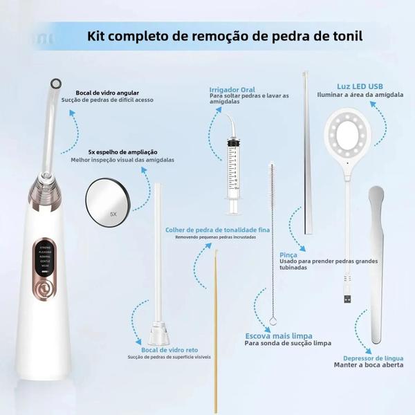 Imagem de Kit Removedor De Pedra De Amígdala a Vácuo Eletrônico 10 Em 1, 5 Modos De Sucção, Ferramenta De