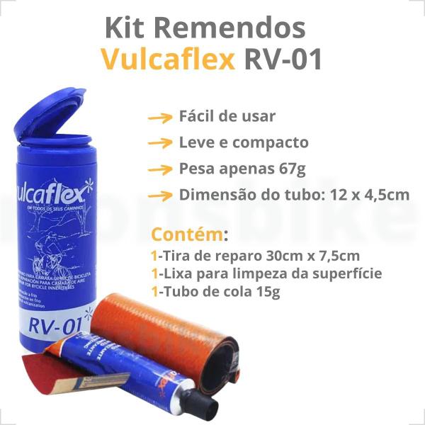 Imagem de Kit Reparo Pneu Bike + 10 Remendos Para Furos Câmara de Ar Bicicleta - Vulcaflex