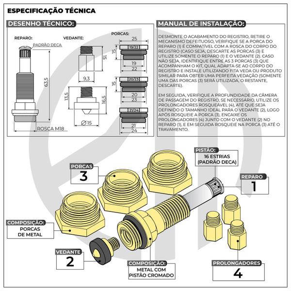 Imagem de Kit Reparo Salva Registro Vedante De Pressão Universal Metal