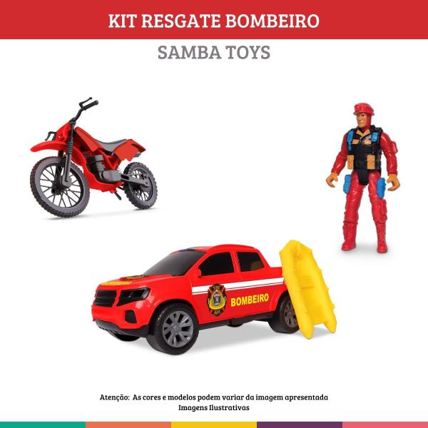 Imagem de Kit Resgate Bombeiro Moto Bote Pick-up Brinquedo Samba Toys