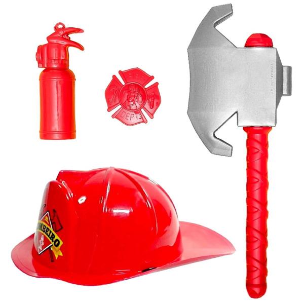 Imagem de Kit Resgate Bombeiros Chapéu Machado e Extintor Toy Master